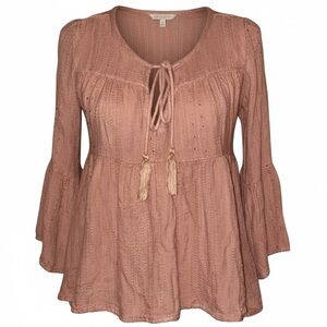 EN CREME Knit Boho Peasant Cottagecore Blouse Blush Pink Size Medium